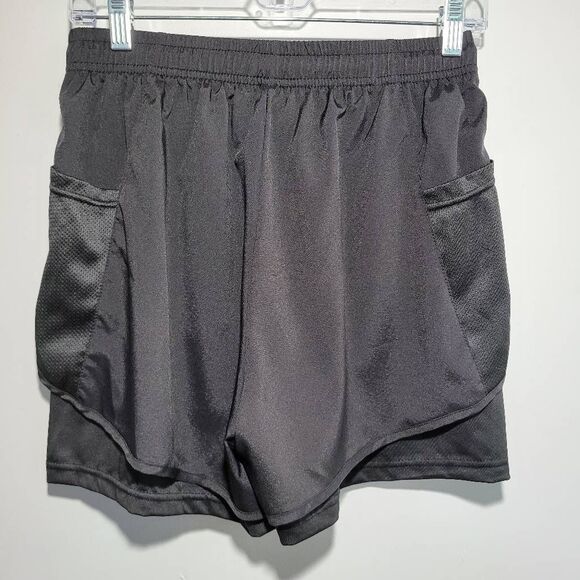 Black athletic shorts drawstring elastic‎ waist workout yoga athleisure neutral - Picture 2 of 9